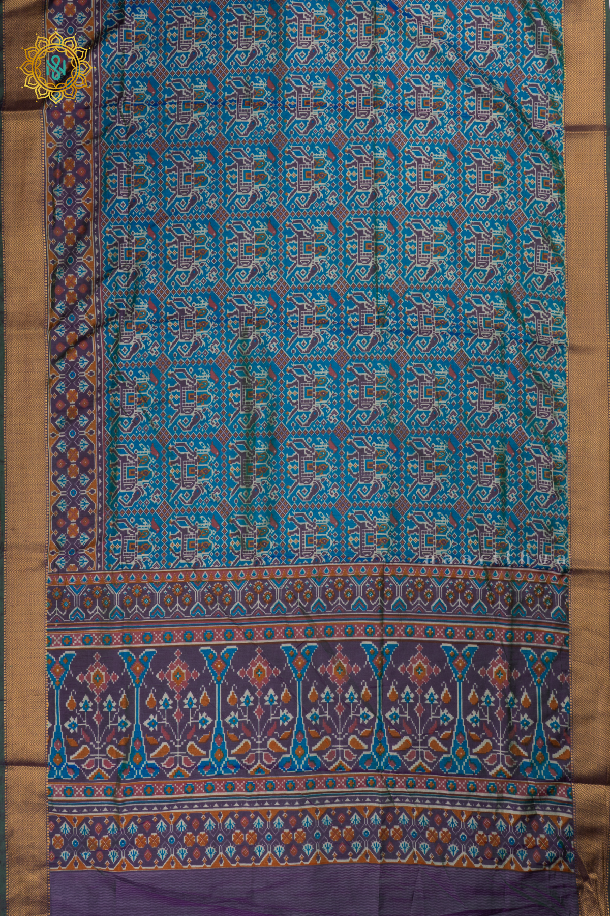 Dual Shade of Blue with Green - Semi Silk Saree Allover Patola Printed Body with Contrast Zari Border, Pallu and Blouse