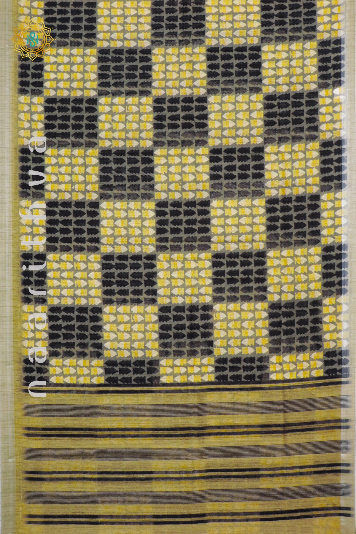 GREEN WITH MUSTARD - JUTE COTTON