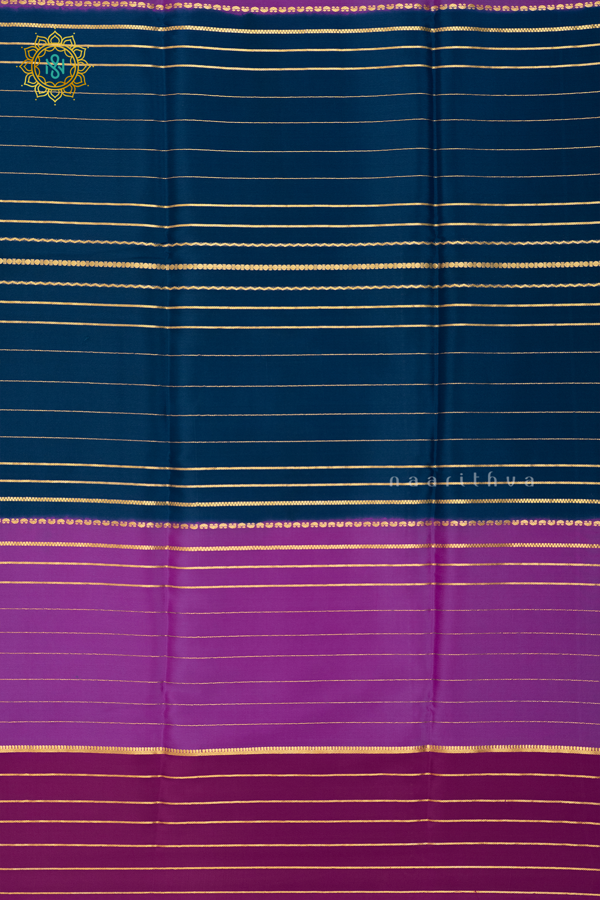 PEACOCK BLUE WITH LAVENDER & PINK - PURE MYSORE CREPE SILK