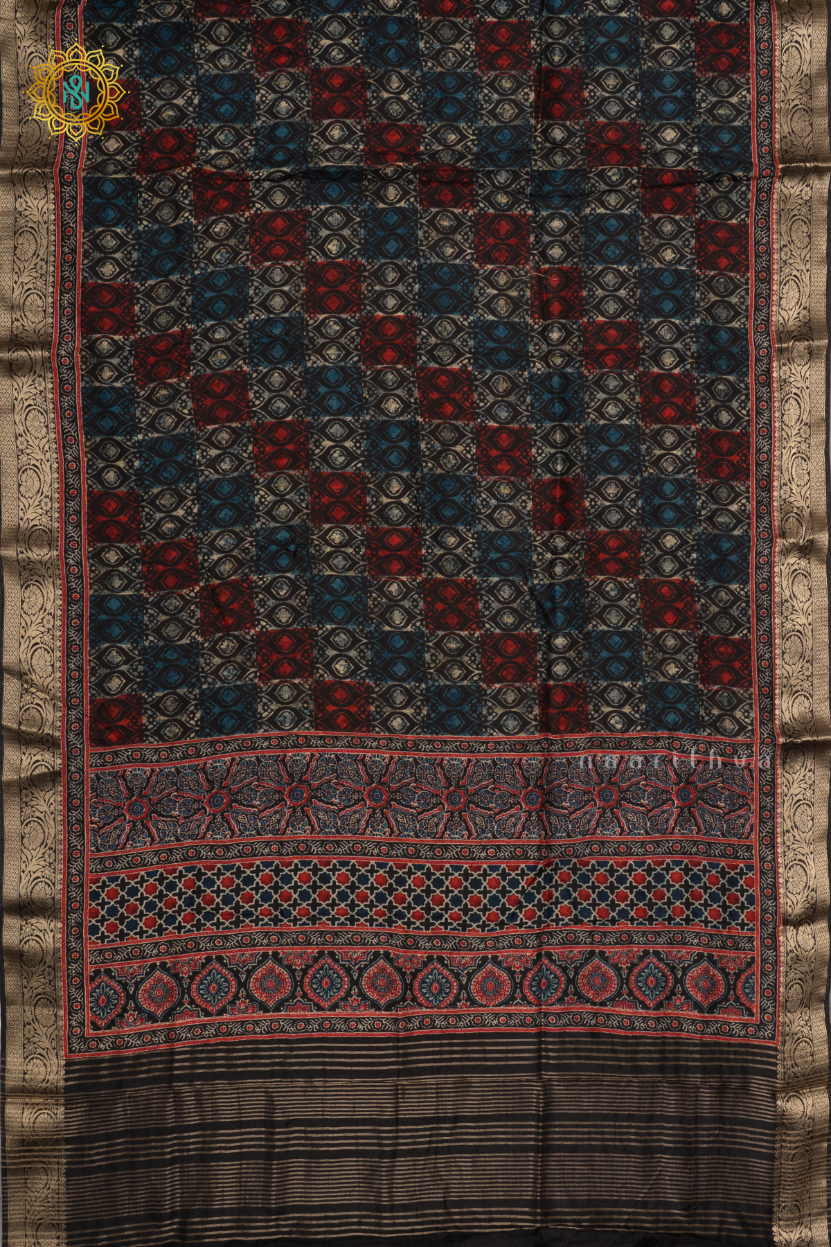 BLACK WITH RED - SEMI CREPE SILK