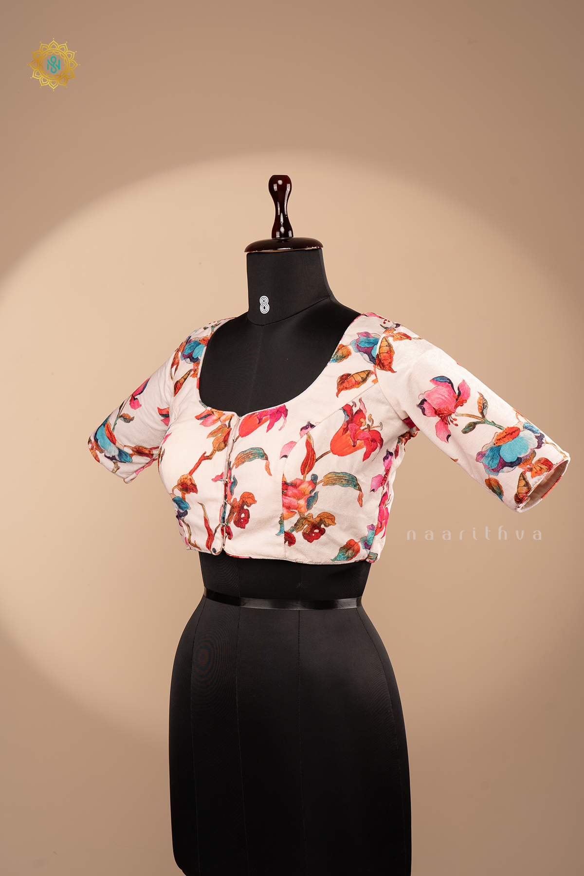 OFF WHITE - VELVET READYMADE BLOUSE DIGITAL PRINTS