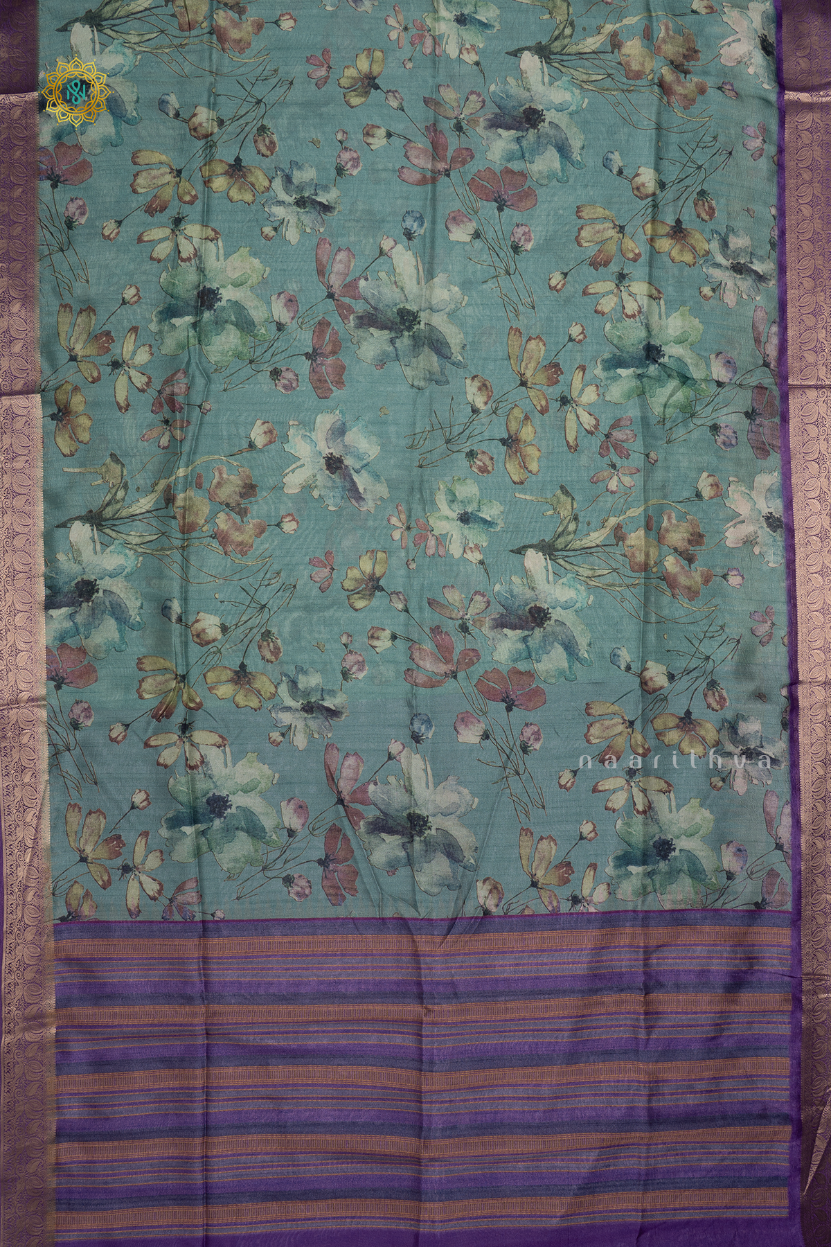 Elephant Grey With Magenta Organza Crepe Saree With Printed Body And Zari Border
