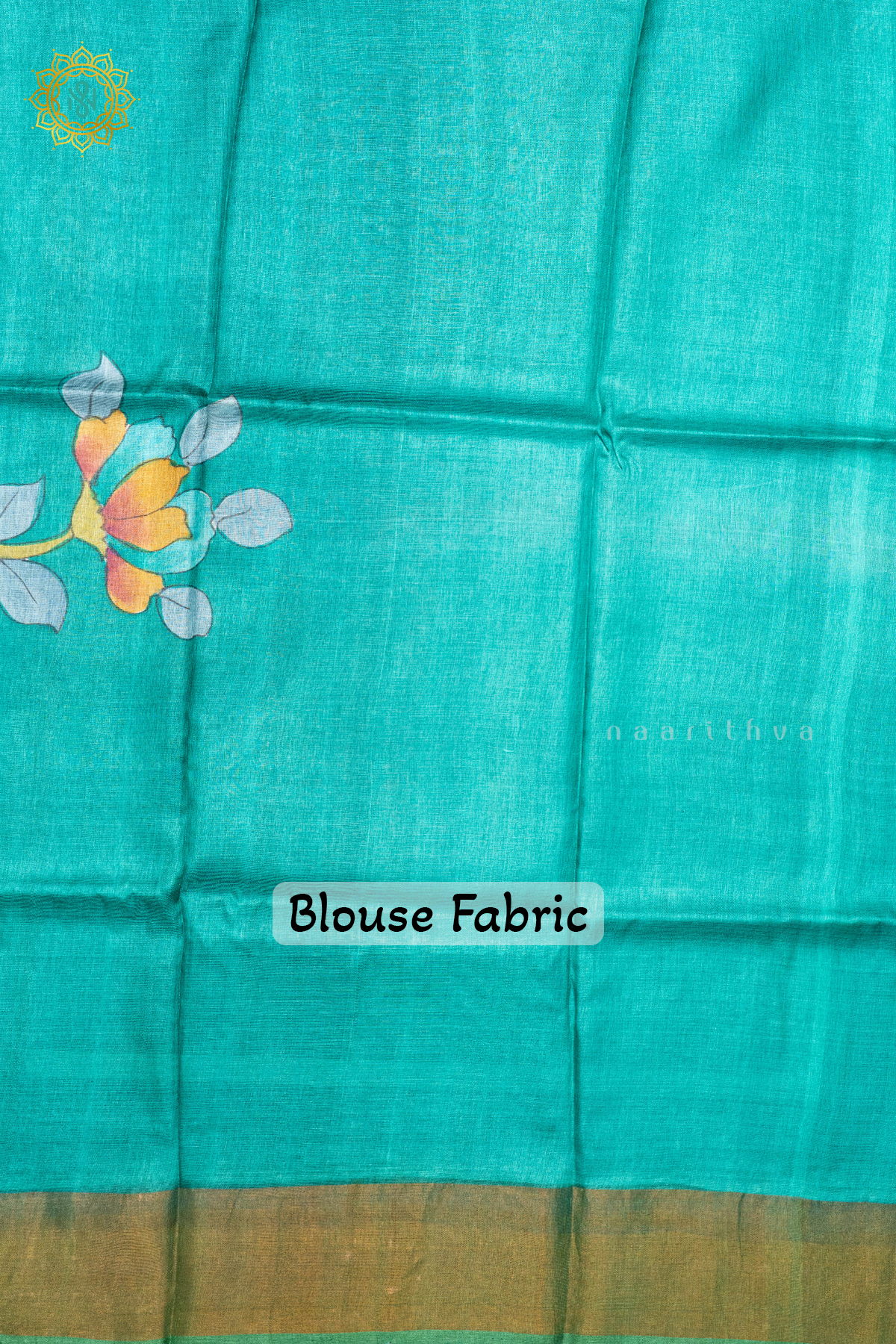 AQUA GREEN WITH LIGHT GREEN - PURE TUSSAR SILK WITH HAND PAINTED