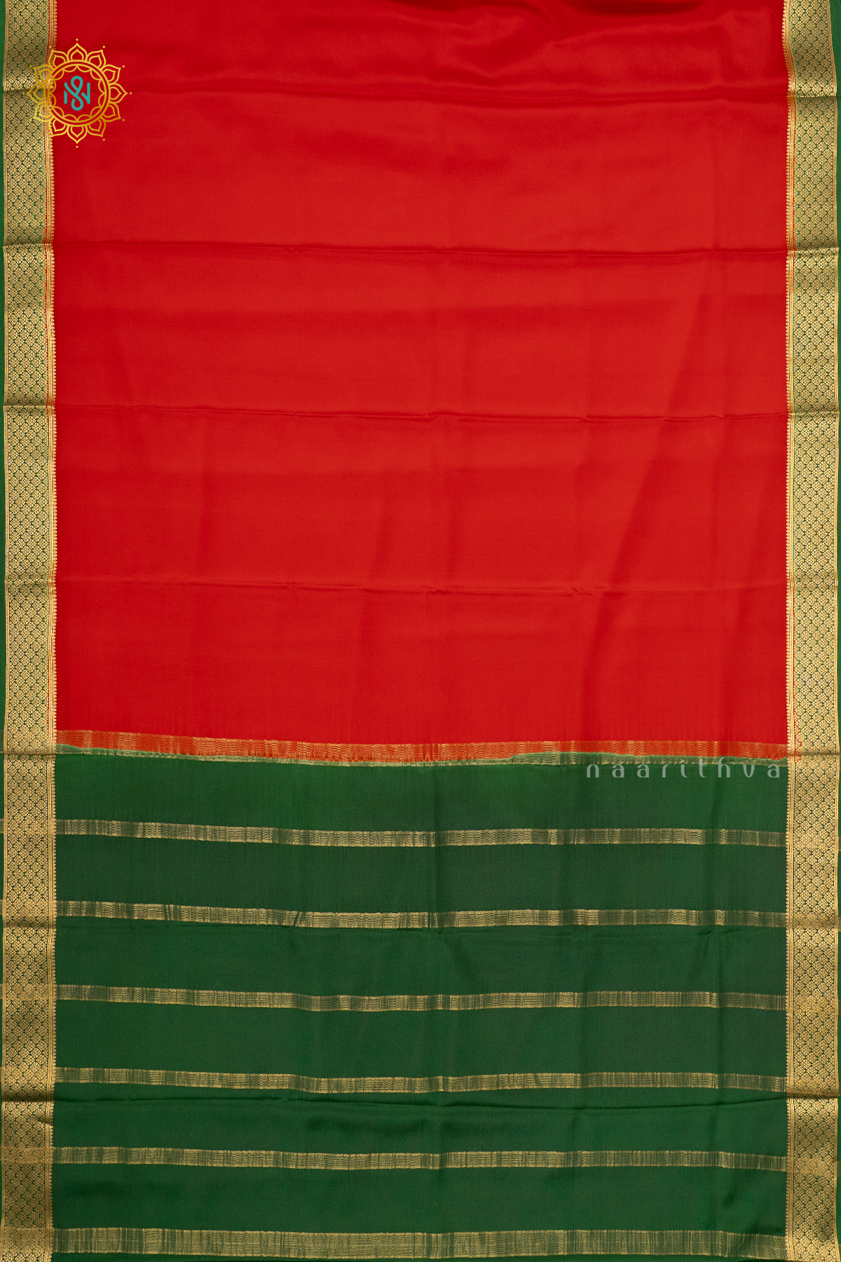 RED WITH GREEN - PURE MYSORE CREPE SILK