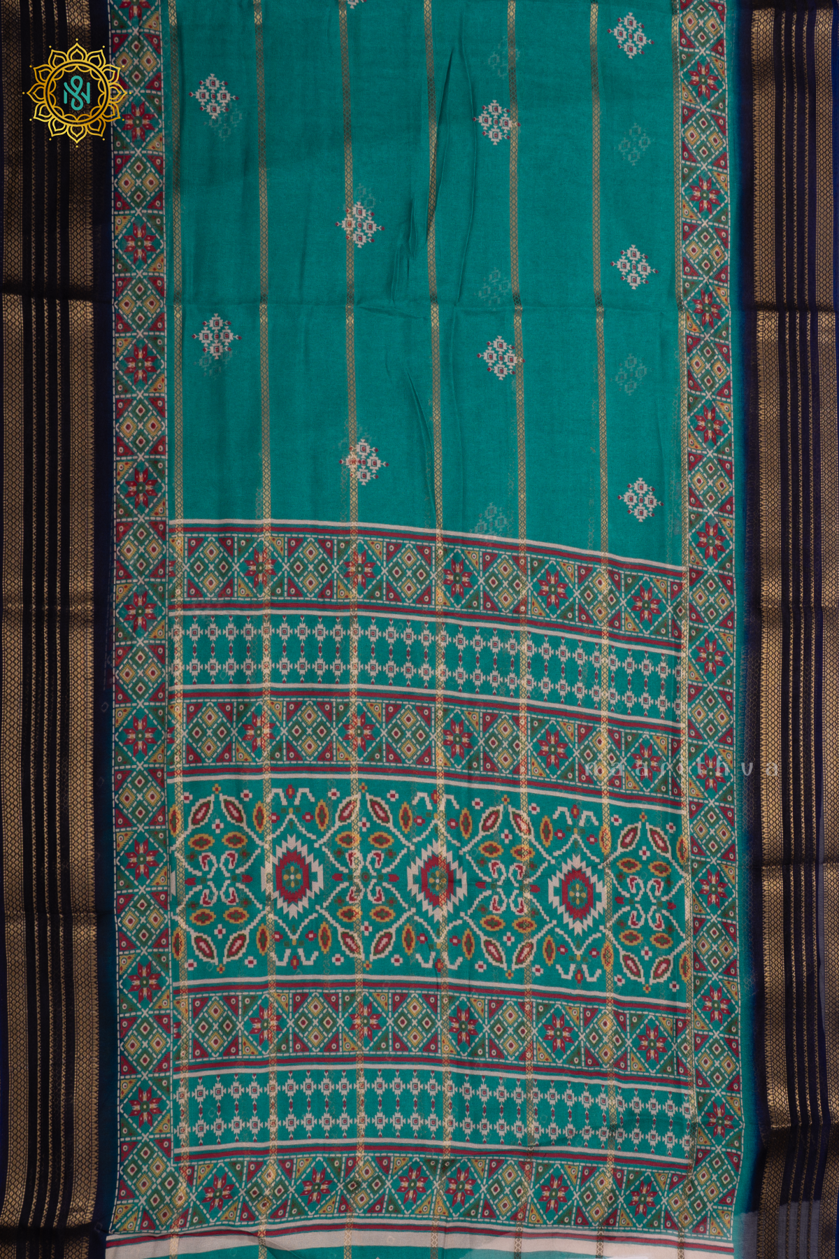 AQUA BLUE WITH NAVY BLUE - SEMI GEORGETTE