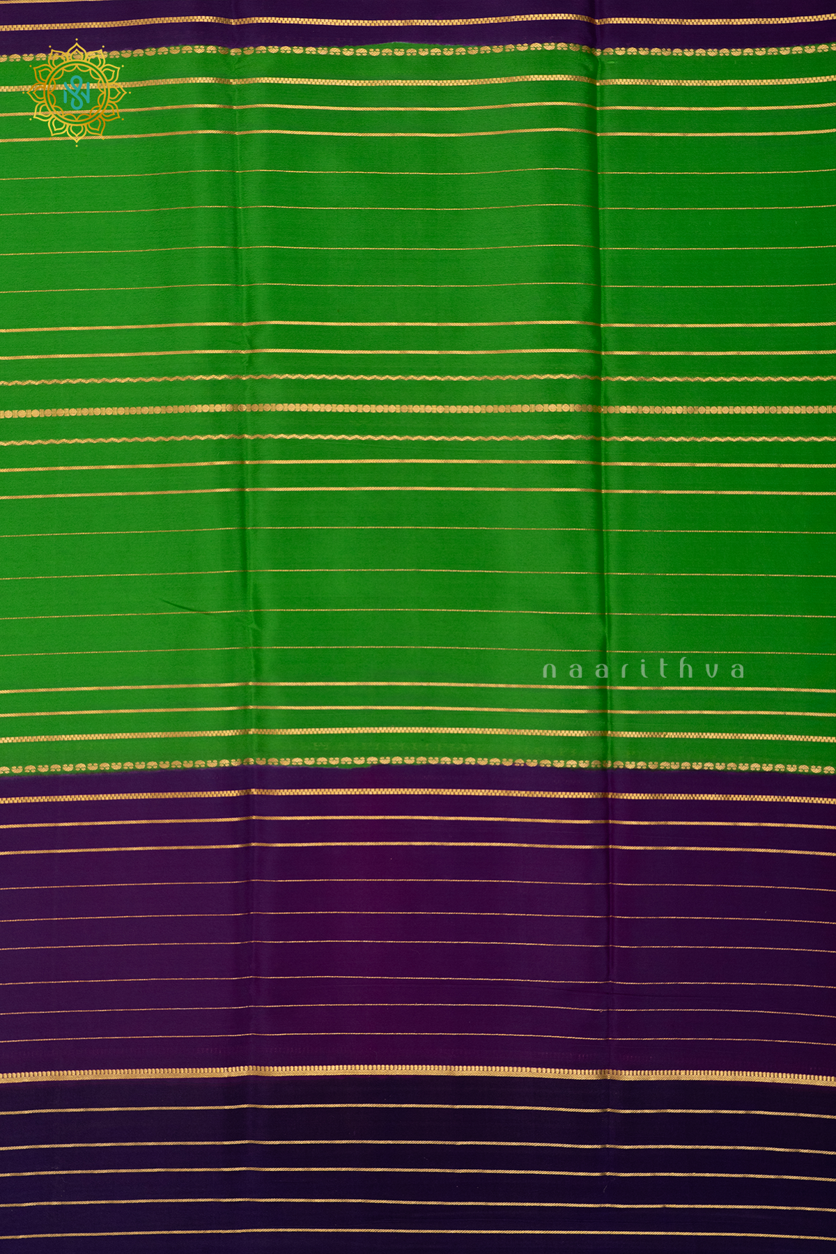 PARROT GREEN WITH WINE & PURPLE - PURE MYSORE CREPE SILK