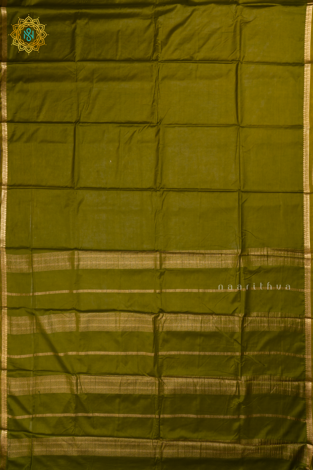 Parrot Green Semi Mysore Crepe Silk with Plain Body and Zari Border