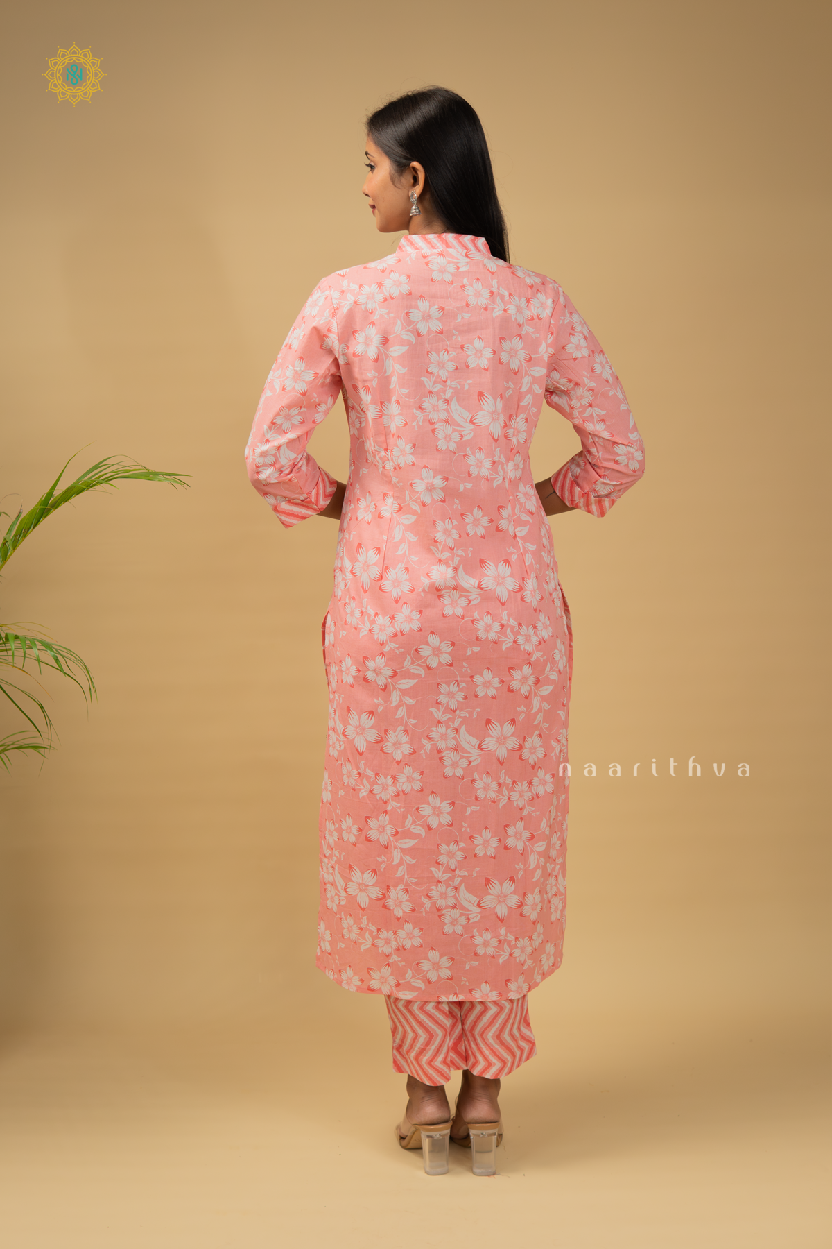 PEACH - COTTON 2PC SALWAR SUIT WITH FLORAL PRINTED TOP & BOTTOM