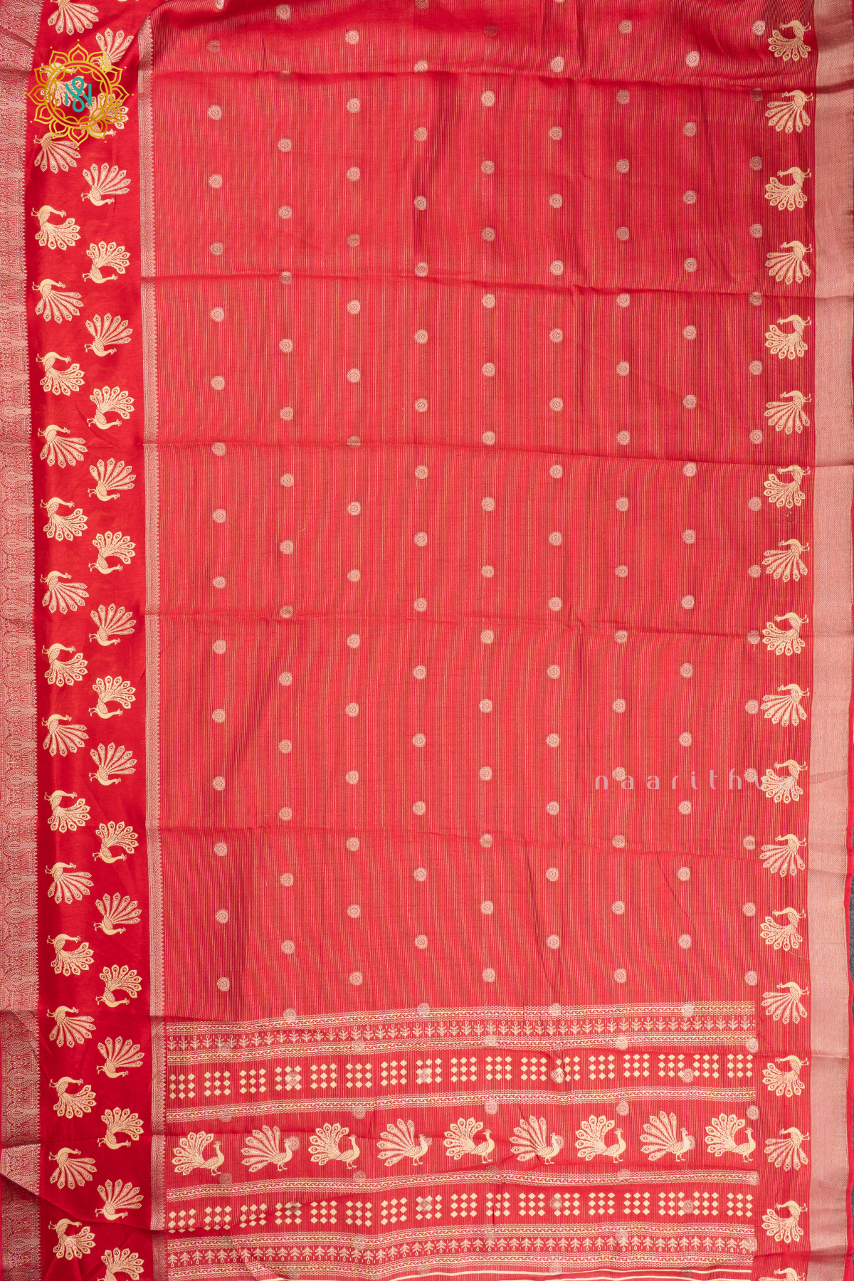 Red Dola Silk Saree With Zari Stripes & Buttas On The Body With Zari Border