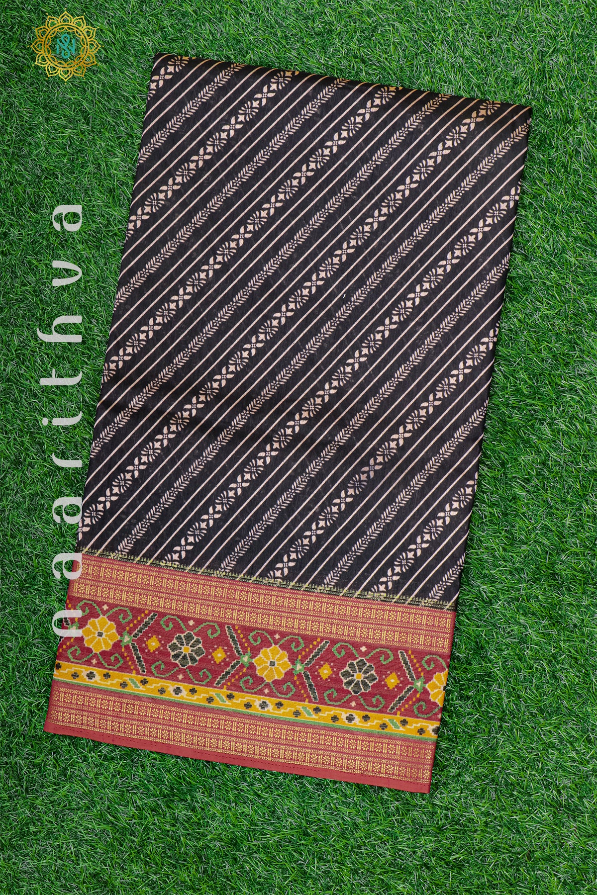BLACK WITH MAROON - SEMI CREPE SILK