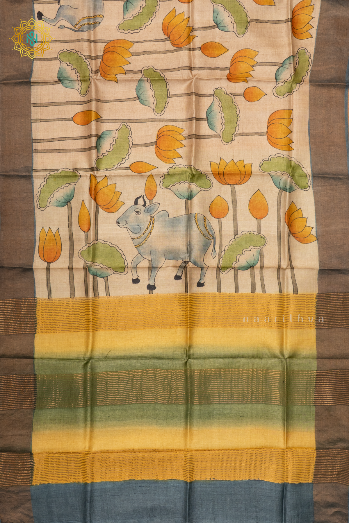 LIGHT BROWN WITH GREY - PURE TUSSAR SILK