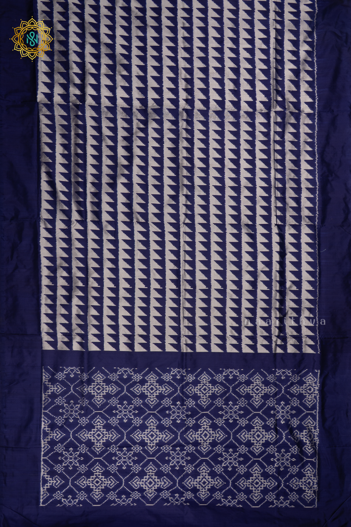 Blue Ikkat Pure Silk Saree with Patola Printed Body and Plain Border