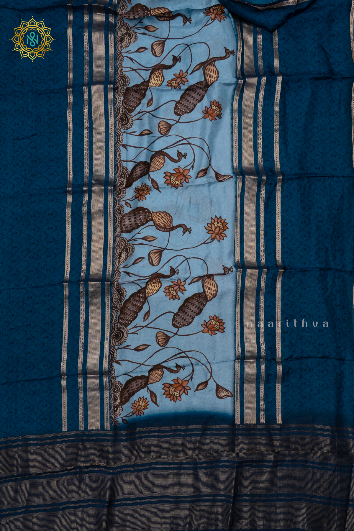 BLUE WITH AQUA BLUE - SEMI CREPE SILK