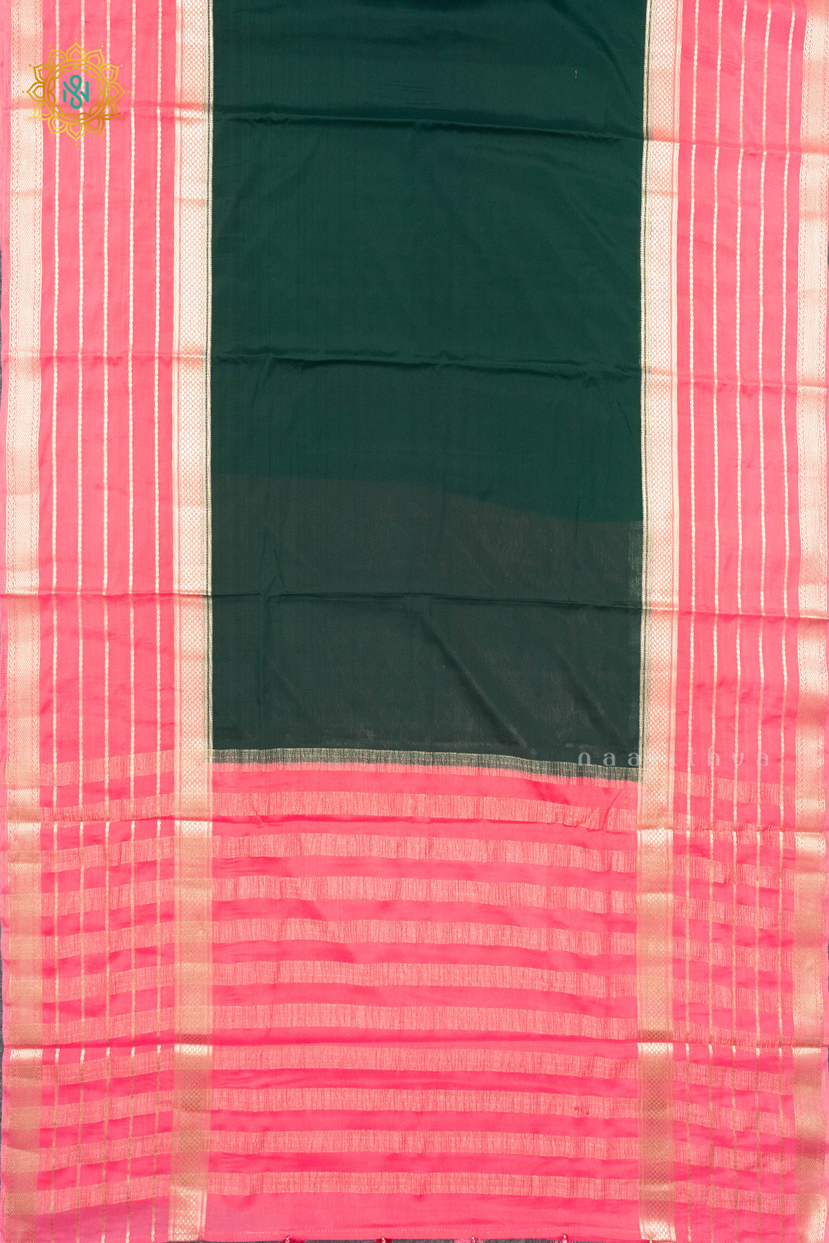 BOTTLE GREEN WITH PEACH - SEMI MYSORE CREPE SILK