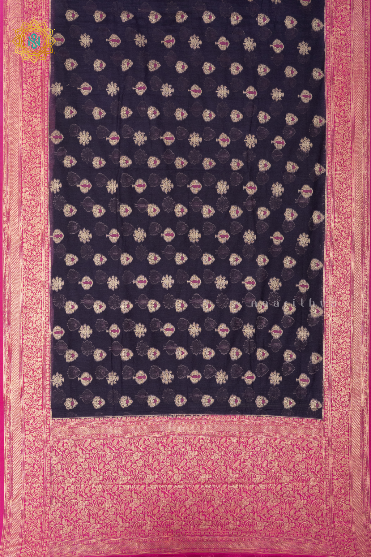 NAVY BLUE WITH PINK - JUTE COTTON