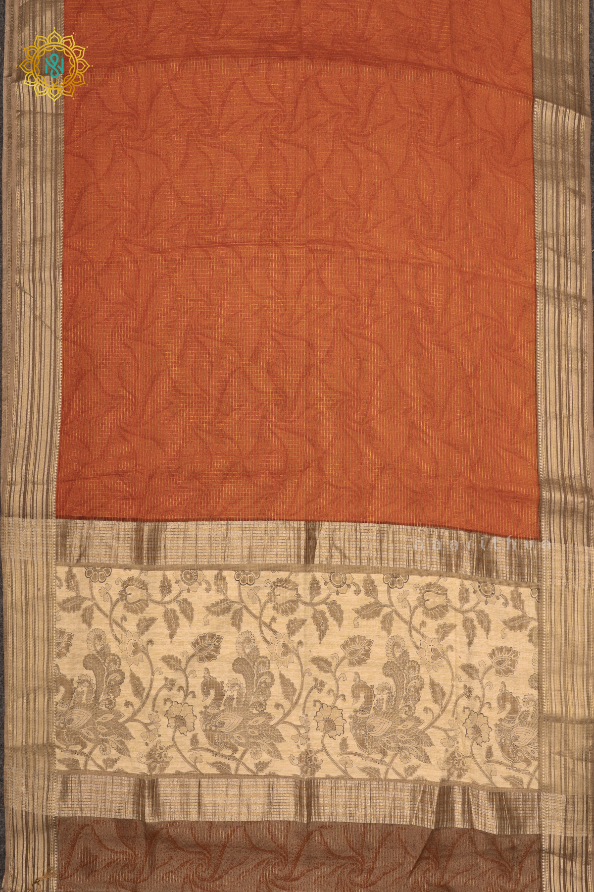 RUST ORANGE WITH BEIGE - SEMI CREPE SILK