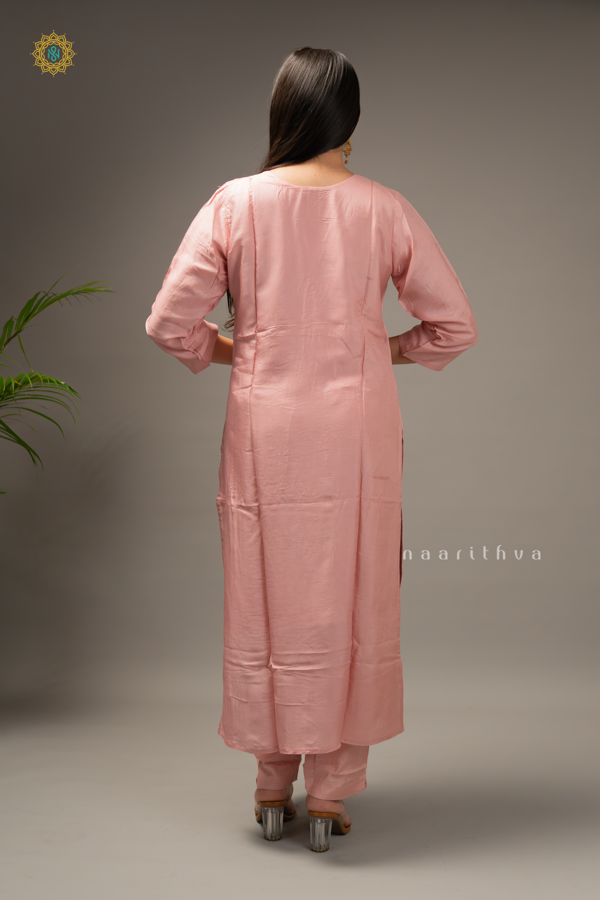 PEACH WITH PINK - SILK 3PC SALWAR SUIT WITH TOP, BOTTOM & DUPATTA