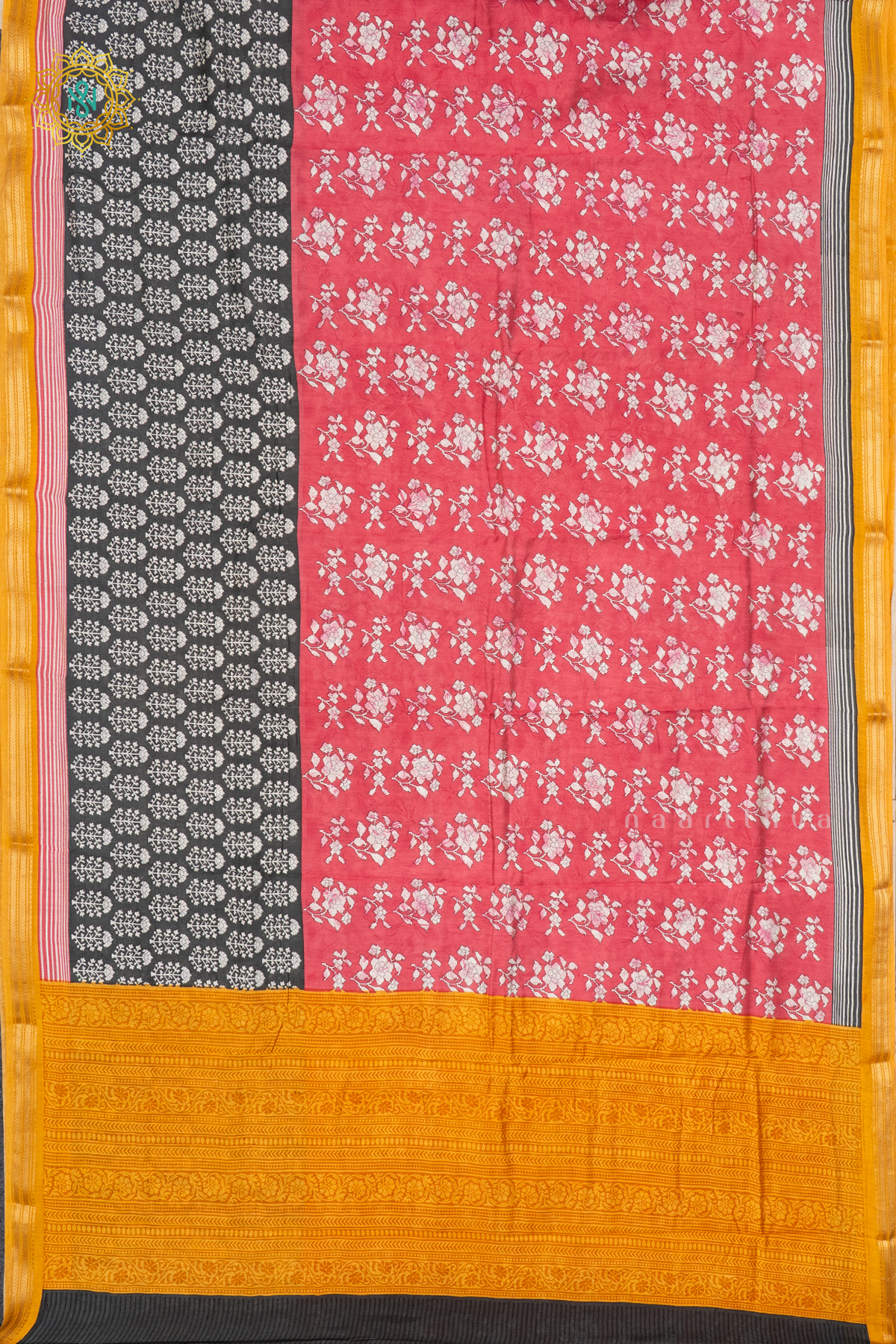 PEACH WITH ELEPHANT GREY & YELLOW - BUTTER CREPE
