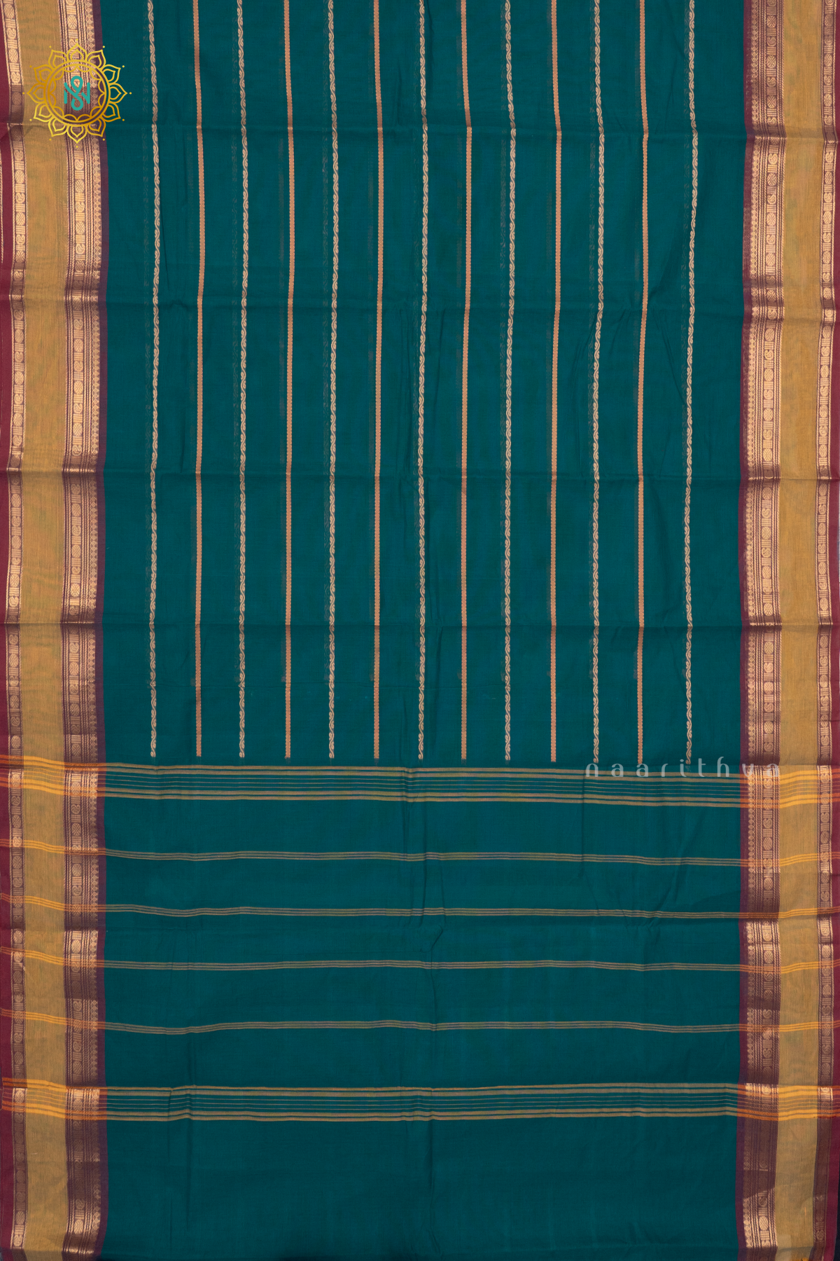 PEACOCK BLUE WITH WINE - CHETTINAD COTTON