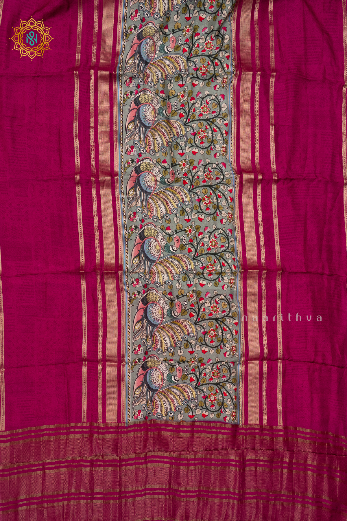 PINK WITH GREY - SEMI CREPE SILK