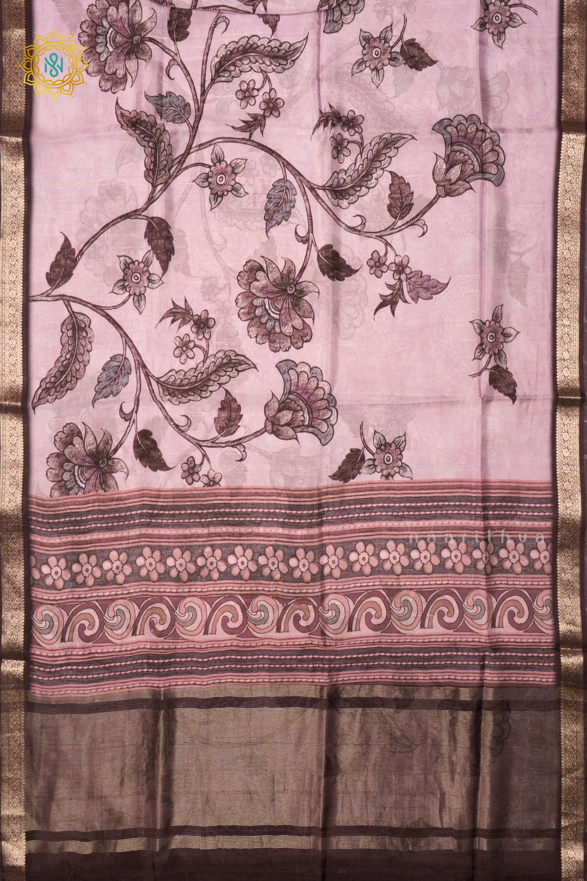 LAVENDER WITH BROWN - SEMI CREPE SILK