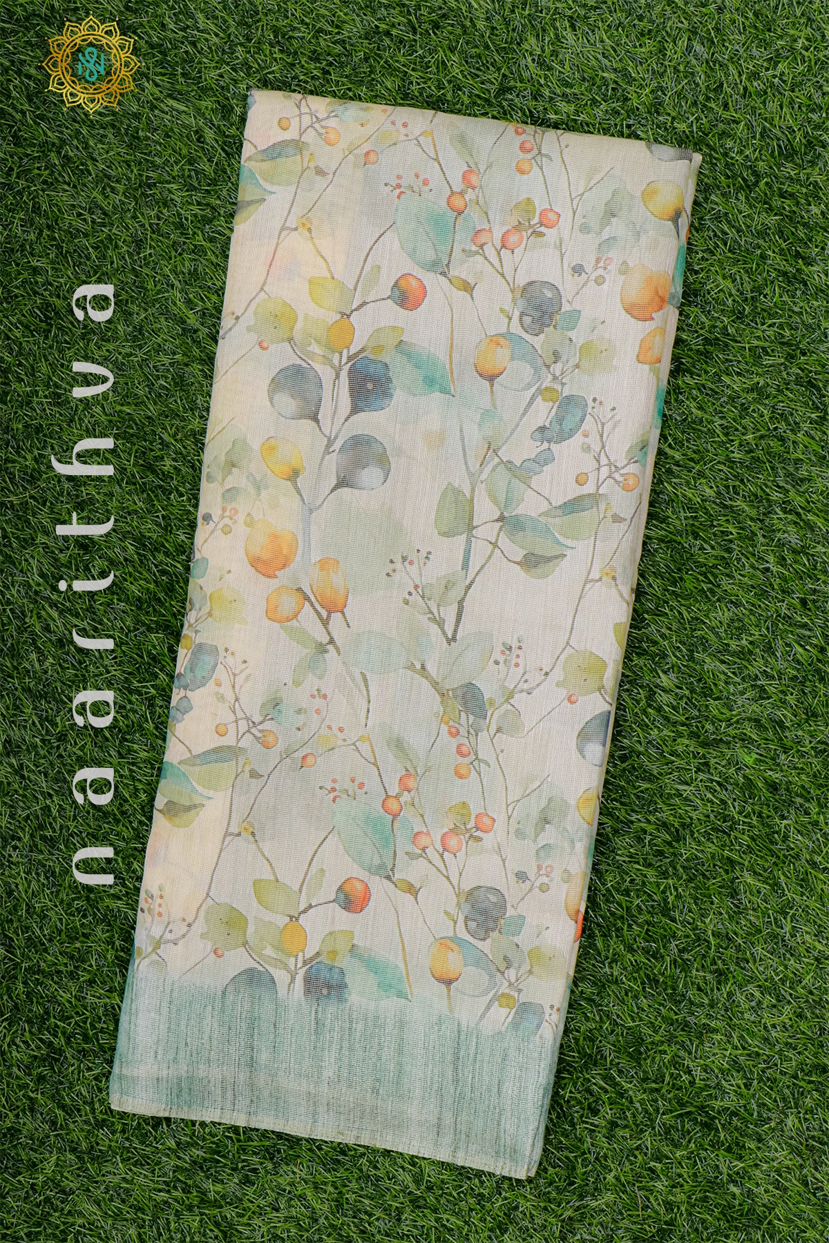 OFF WHITE WITH SAGE GREEN - SOFT TISSUE LINEN