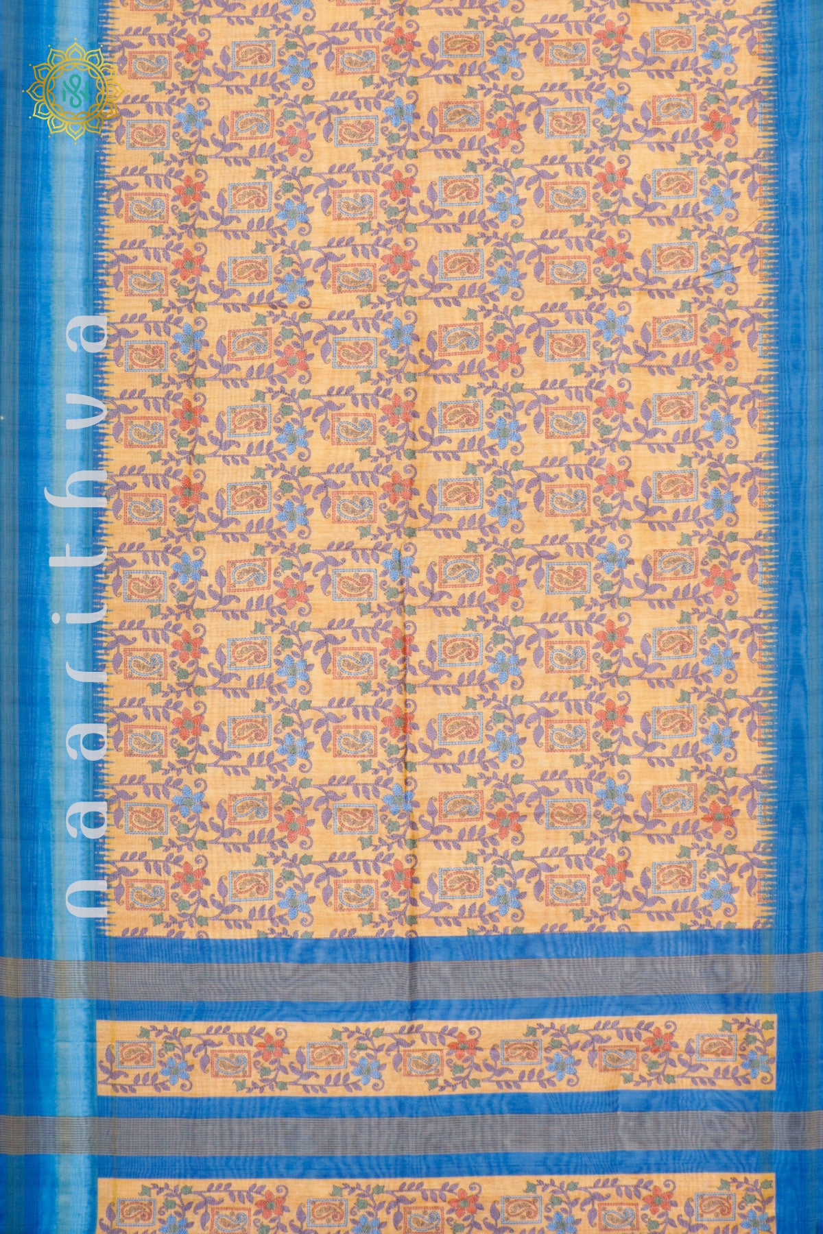 LIGHT YELLOW WITH SKY BLUE - JUTE COTTON