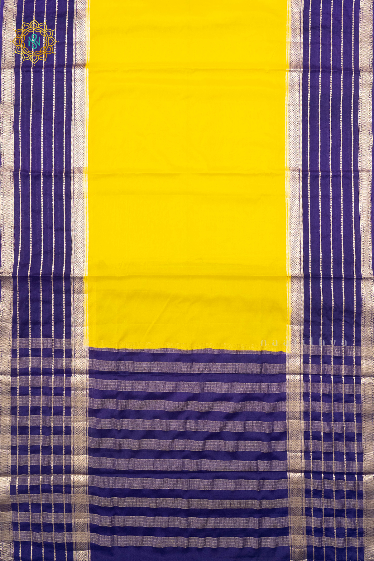 YELLOW WITH BLUE - SEMI MYSORE CREPE SILK