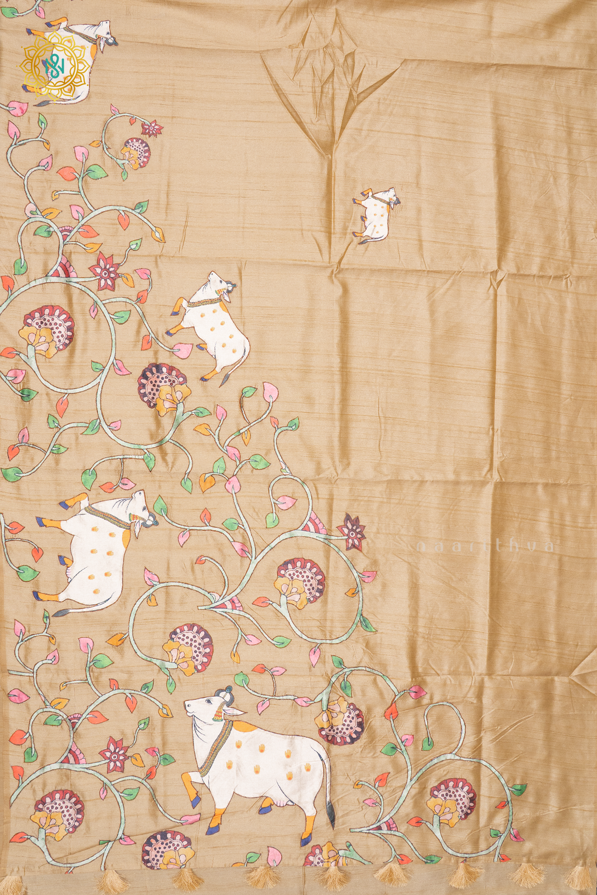BEIGE WITH OFF WHITE - SEMI TUSSAR SILK