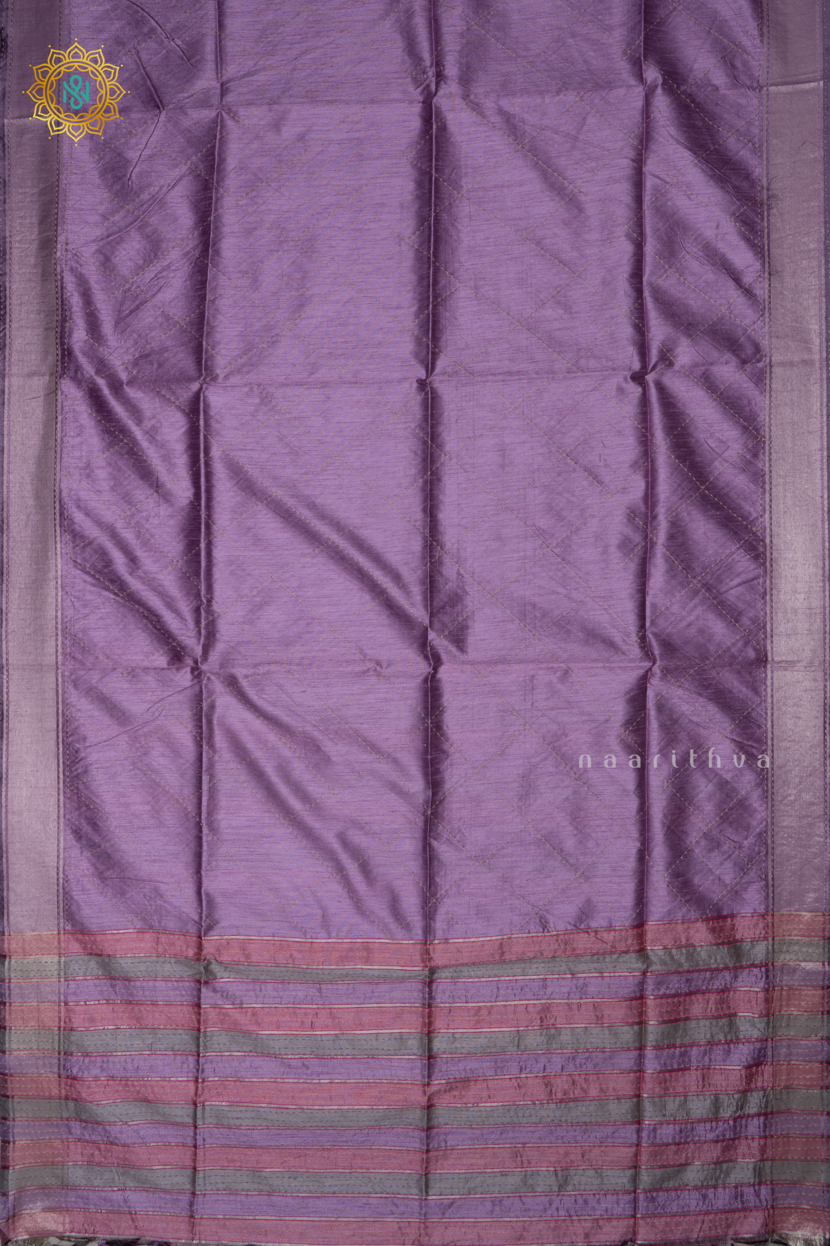 Lavender Semi Tussar Silk Sarree With Rangkat Pallu & Blouse
