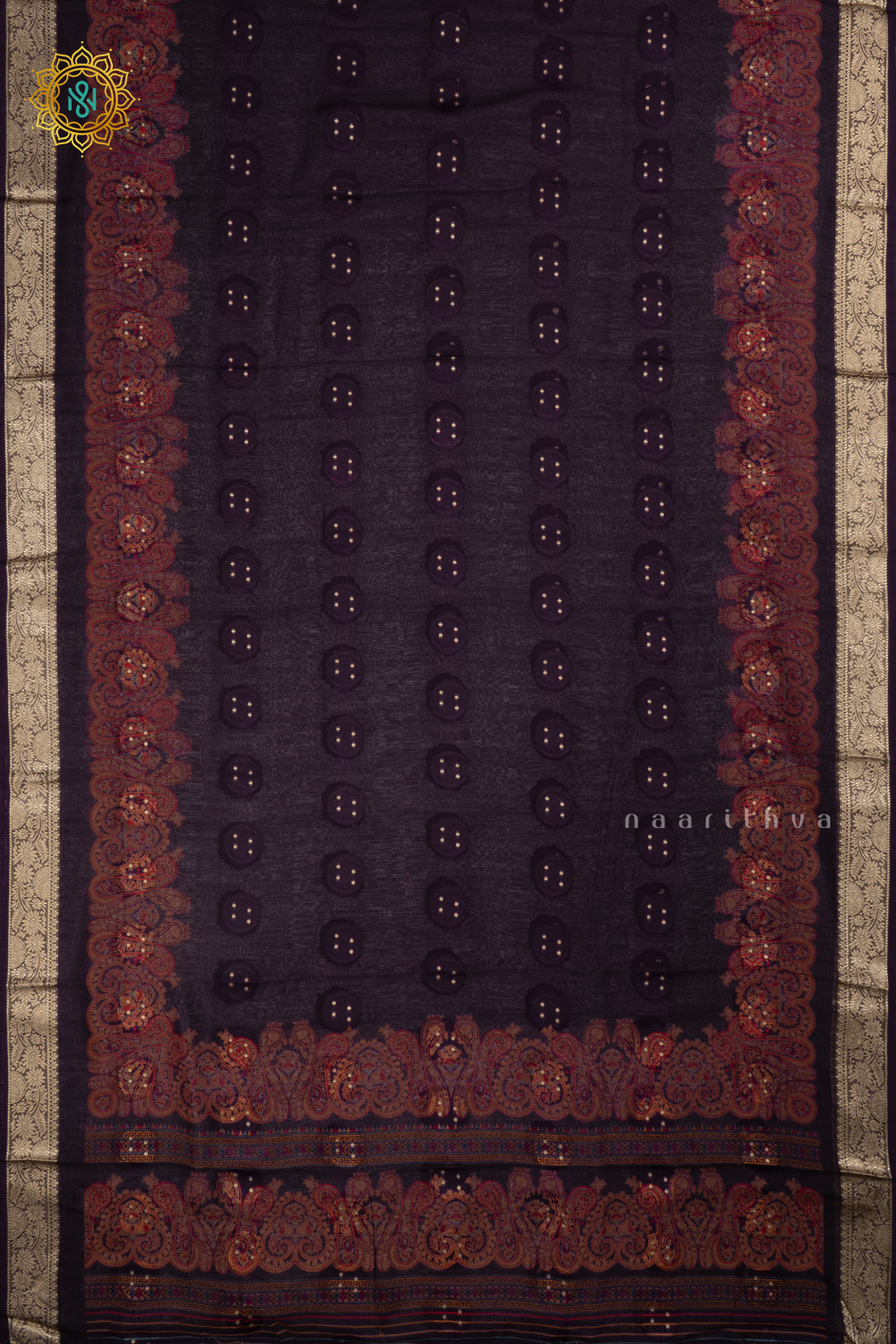 Purple Semi Georgette Saree With Printed Body And Zari Border