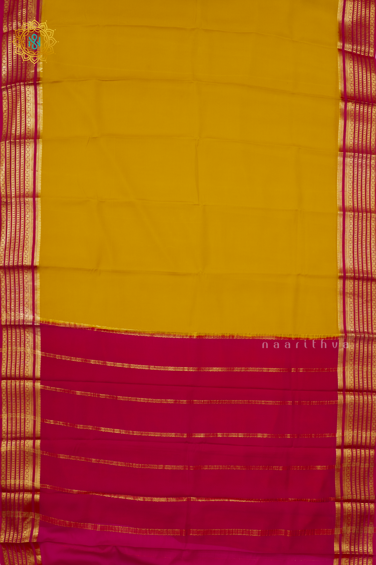 YELLOW WITH PINK - PURE MYSORE CREPE SILK