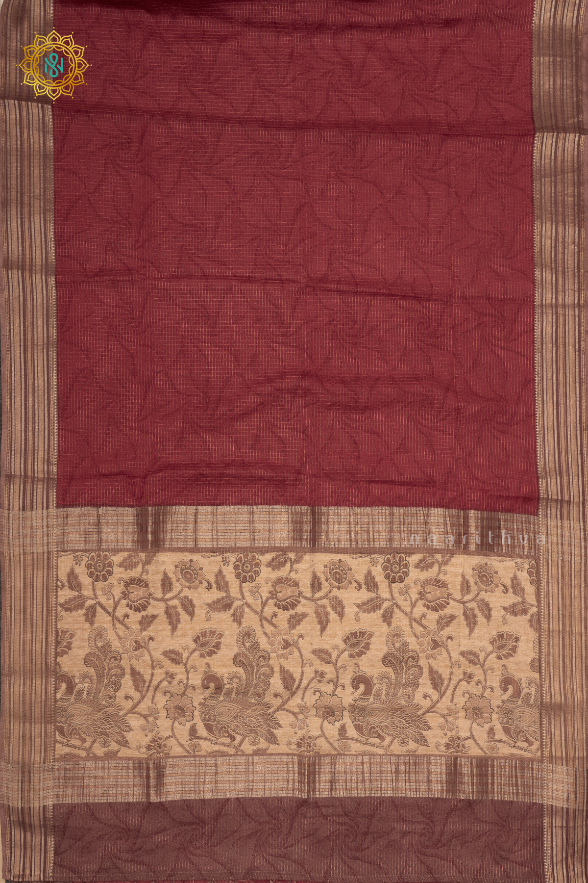 MAROON WITH BEIGE - SEMI CREPE SILK