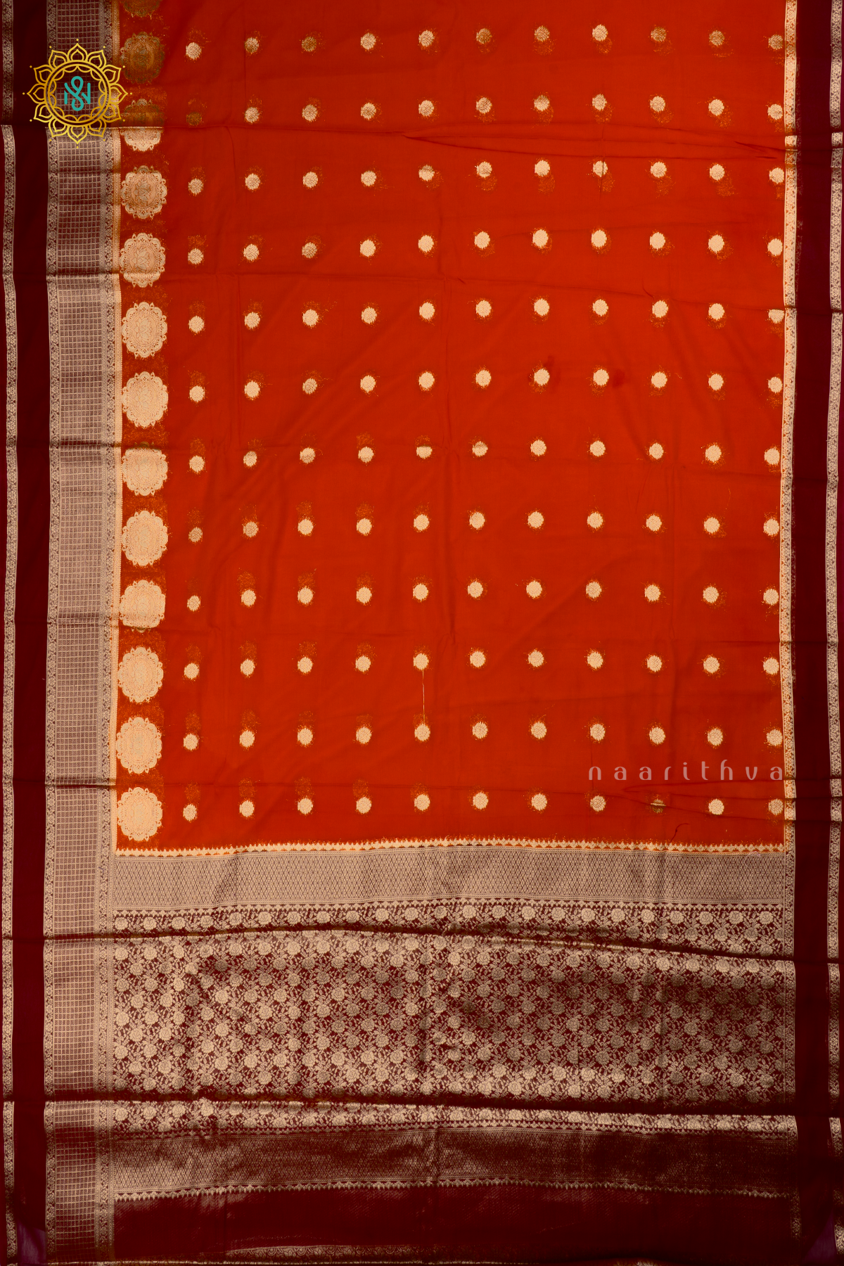 Rust Orange with Wine Semi Chiffon Georgette Saree with Allover Zari Buttas and Zari Checks Border
