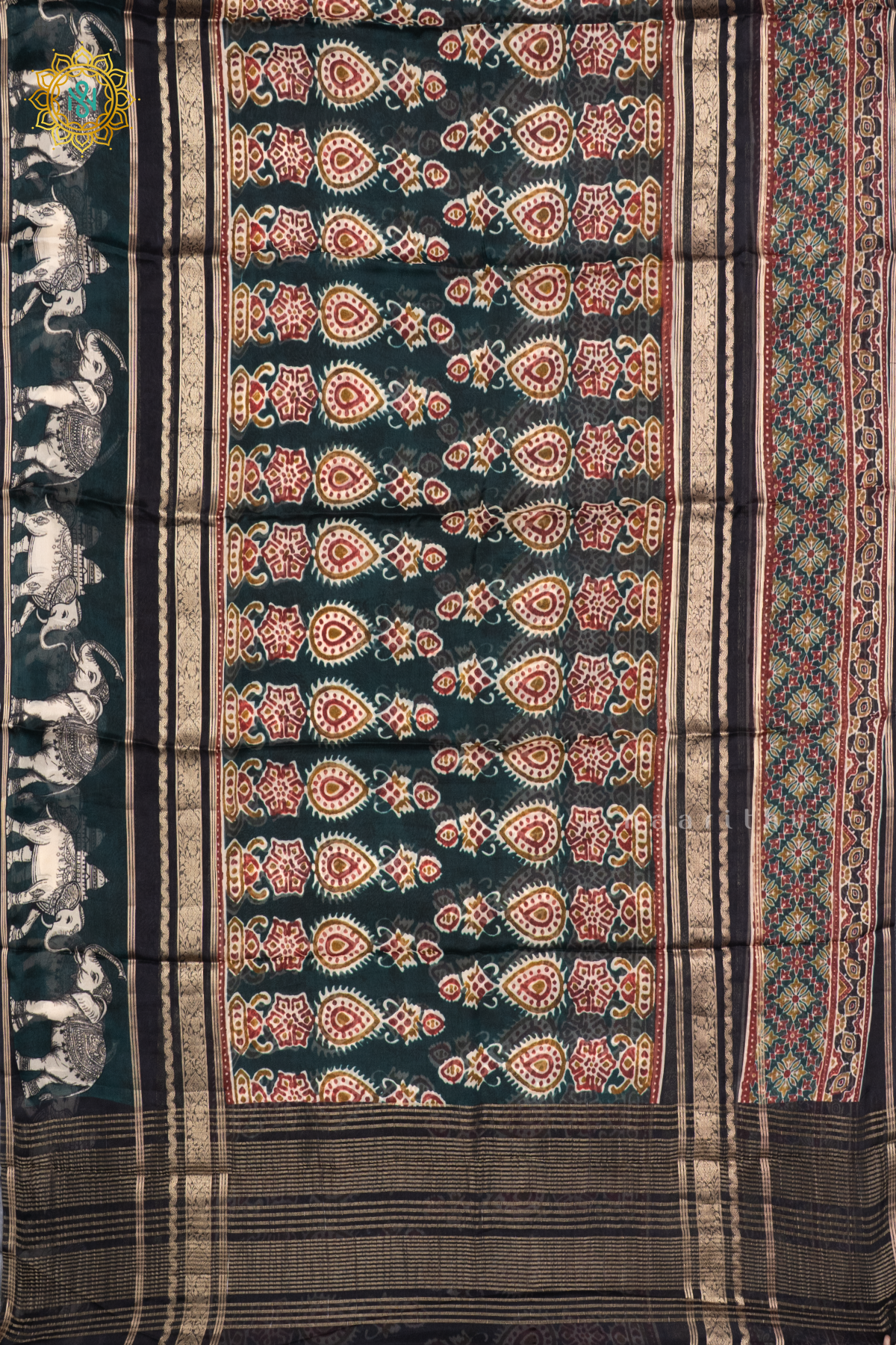 NAVY BLUE WITH BROWN - SEMI ORGANZA CREPE