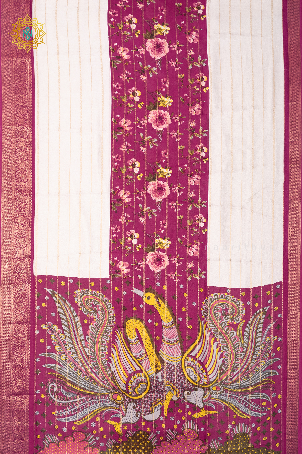 OFF WHITE WITH PINK - SEMI GEORGETTE