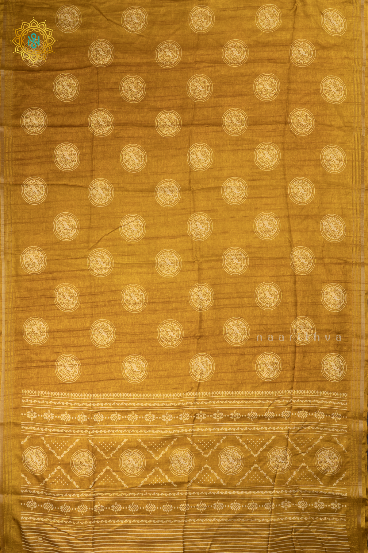 Yellow- Semi Tussar Silk Saree Allover Printed Buttas on the body with Zari Border