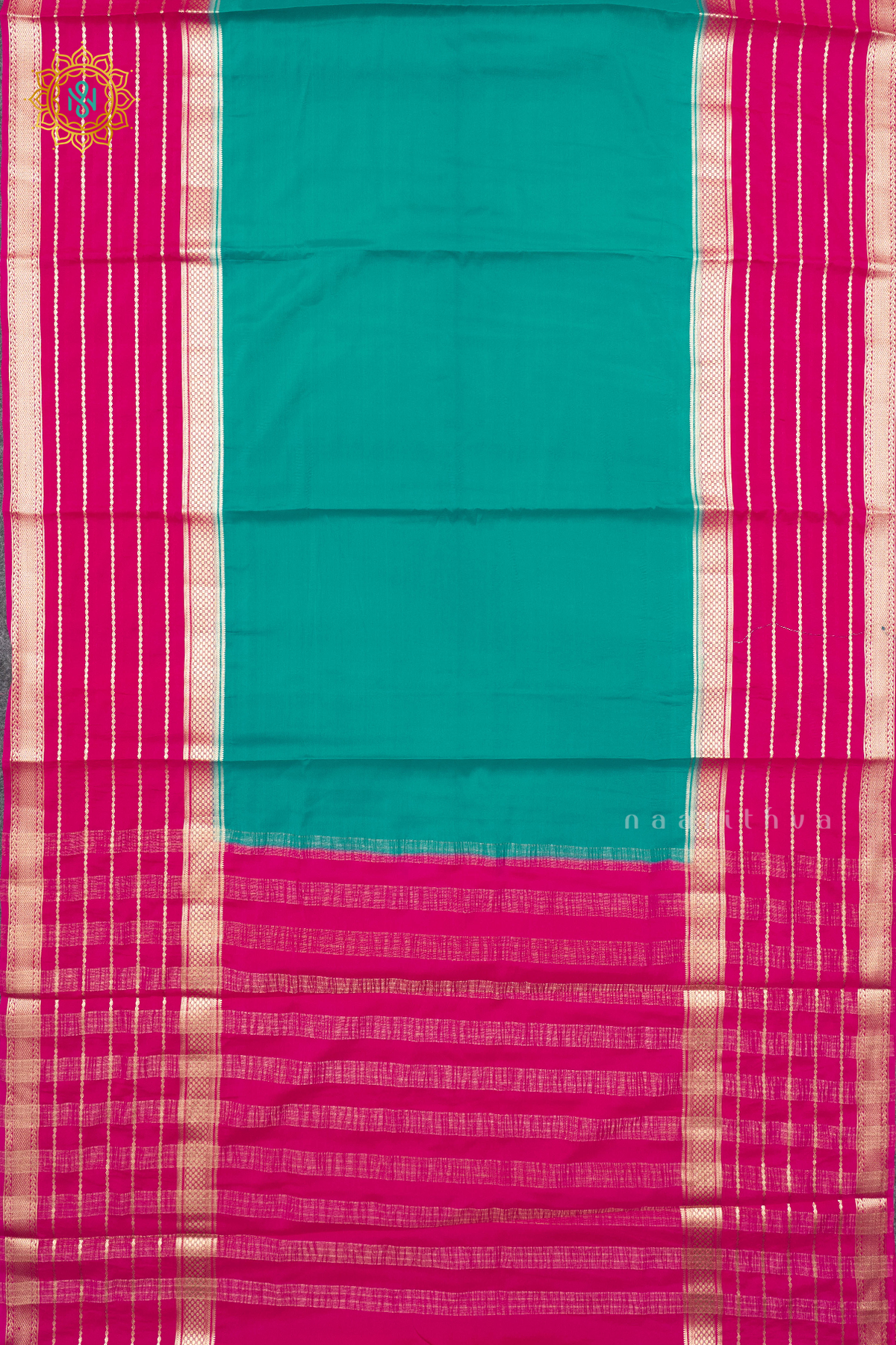 CYAN GREEN WITH PINK - SEMI MYSORE CREPE SILK