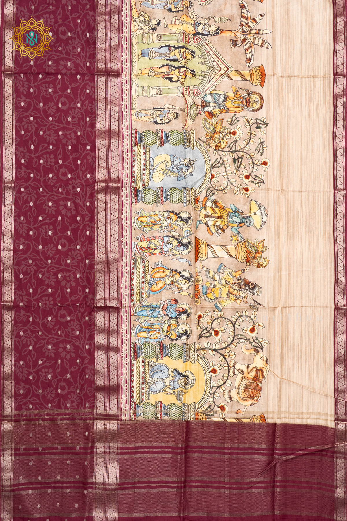 OFF WHITE WITH MAROON - SEMI CREPE SILK