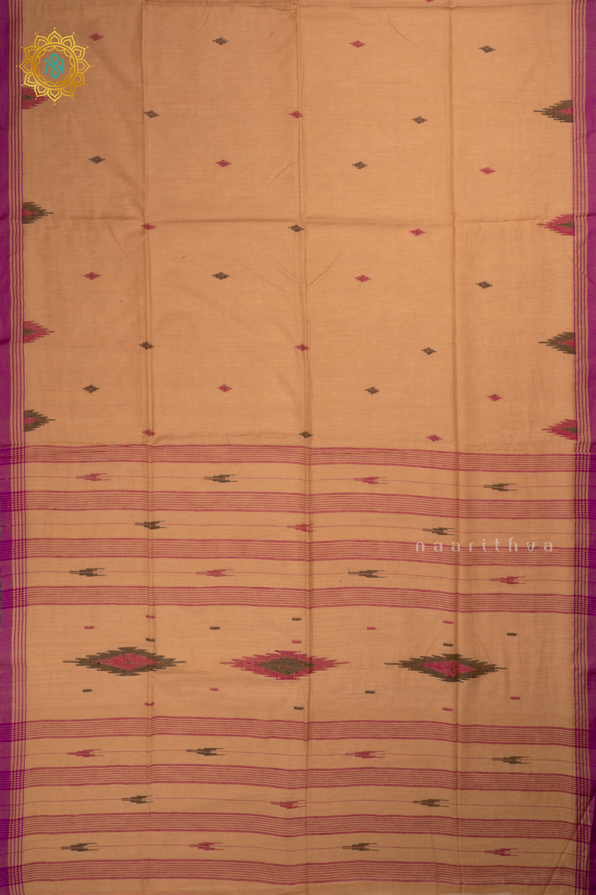 Beige Mul Cotton Saree Allover Thread Woven Buttas And Contrast Border