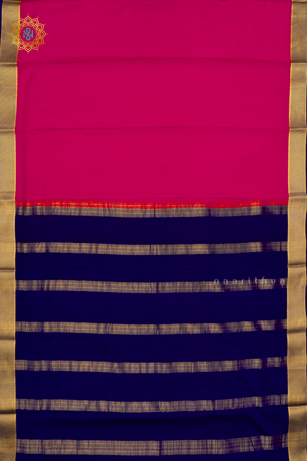 RANI PINK WITH NAVY BLUE - PURE MYSORE CREPE SILK