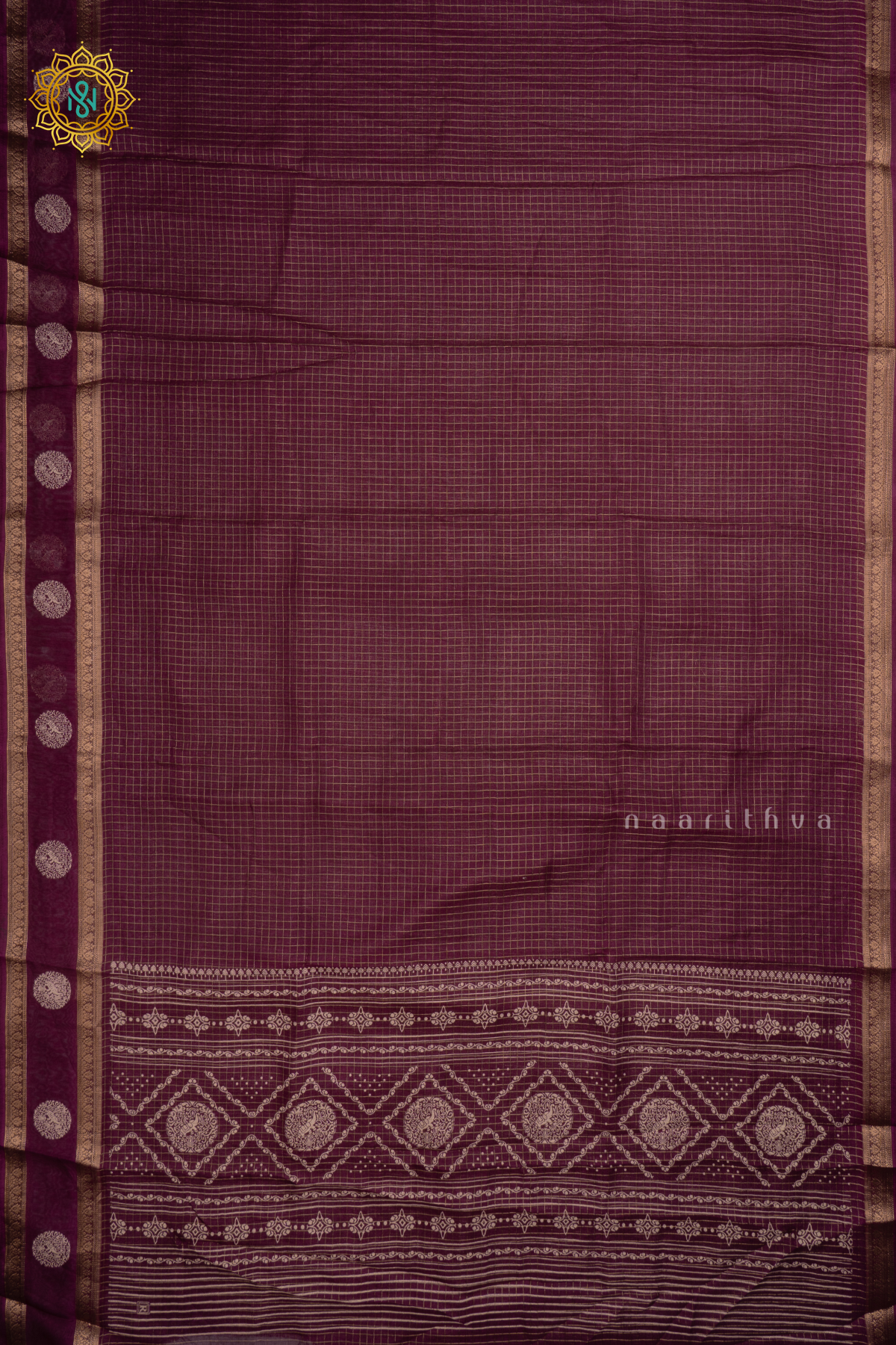 Wine - Semi Georgette Saree with Zari Checks Body and Zari Border