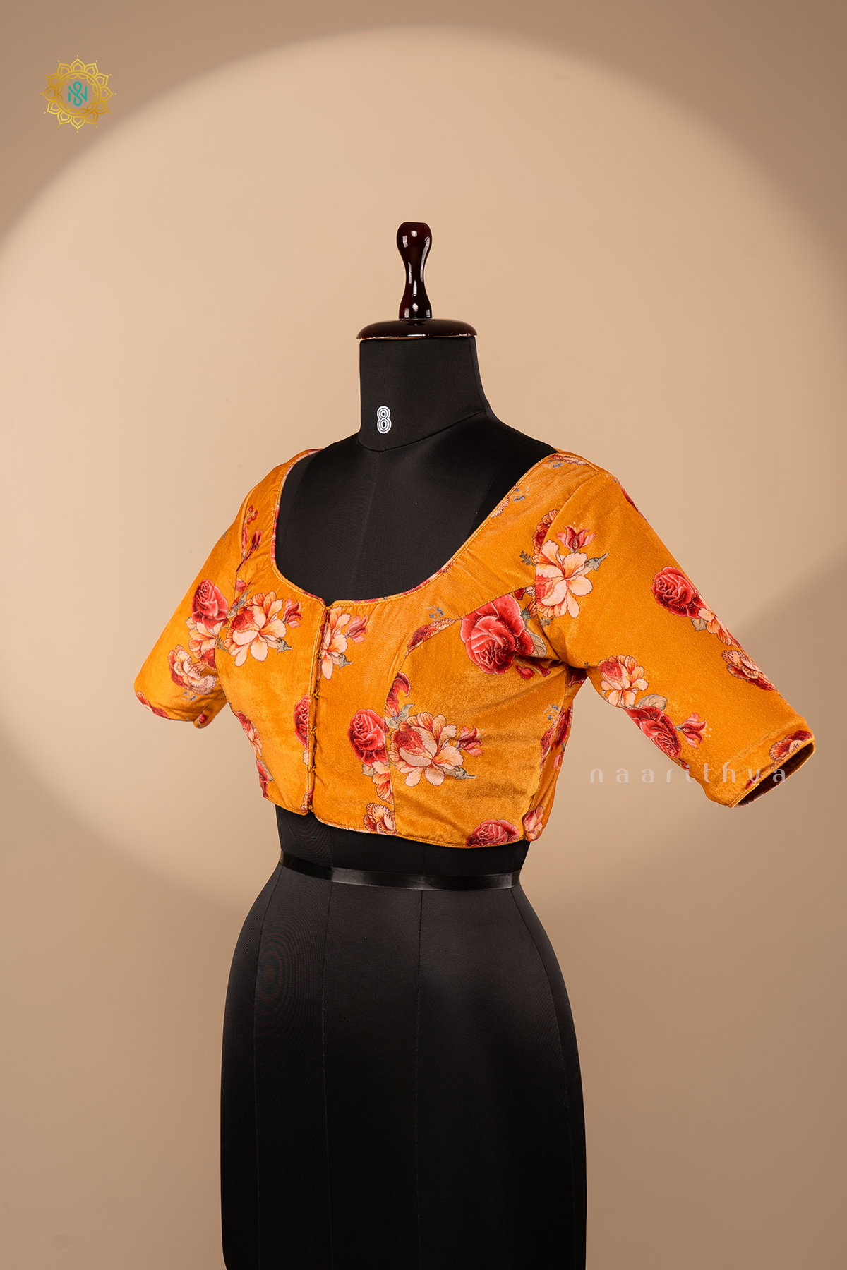 Mustard - Velvet Readymade Blouse With Digital Prints