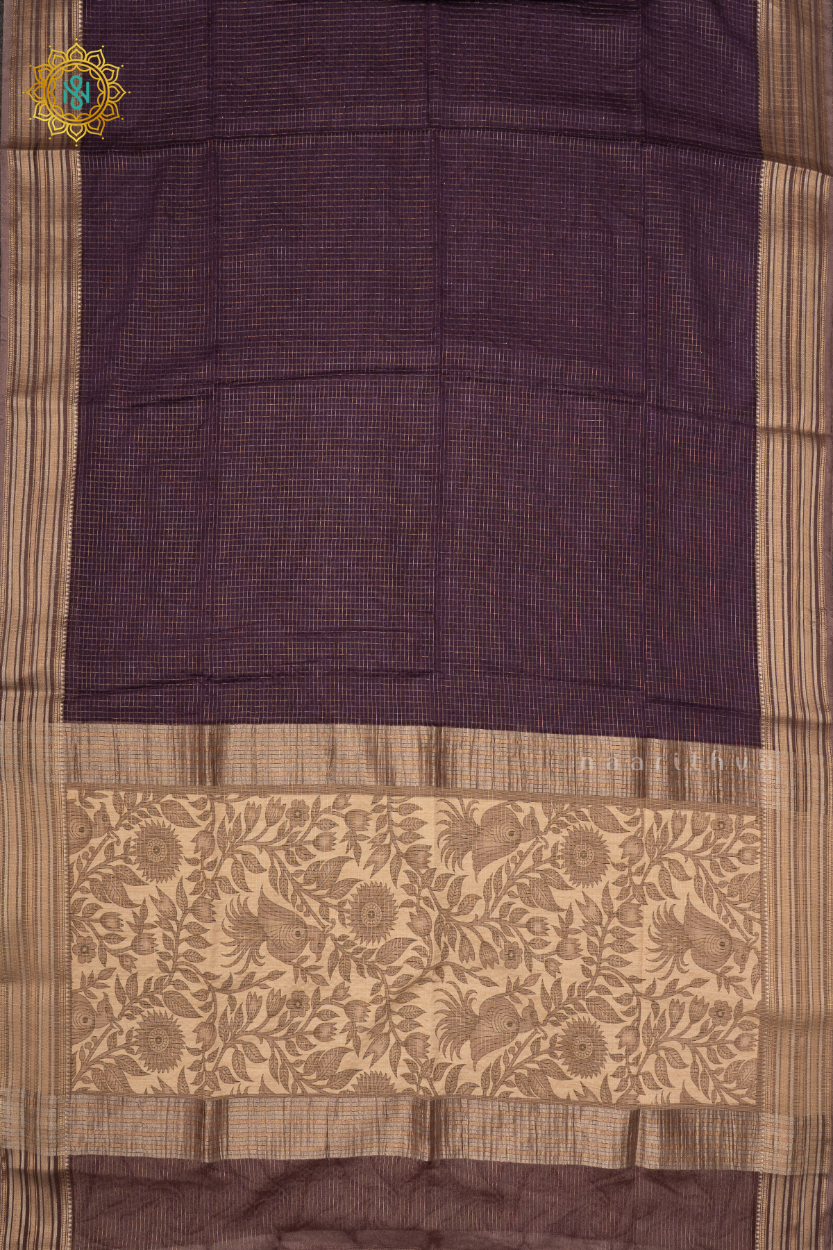 PURPLE WITH BEIGE - SEMI CREPE SILK