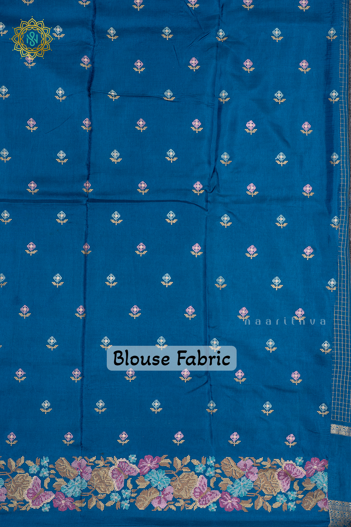 TEAL BLUE - SEMI CREPE SILK WITH EMBROIDERY