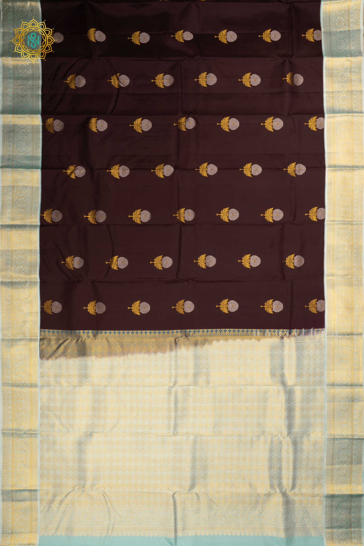 BROWN WITH AQUA BLUE - PURE KANJIVARAM SILK