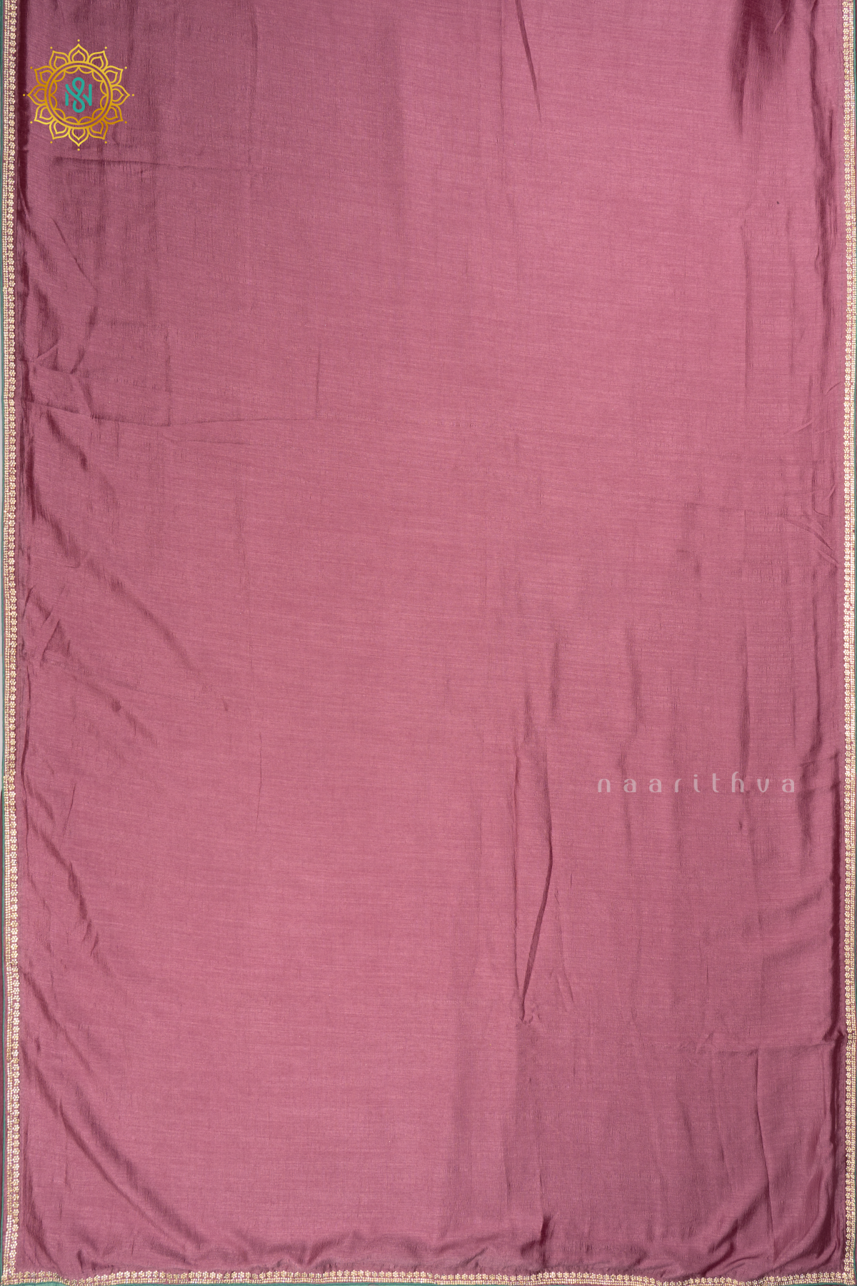 Onion Pink with Aqua Green - Party Wear Tussar Georgette Saree Allover Plain Body with Stone Work Border, with Contrast Blouse