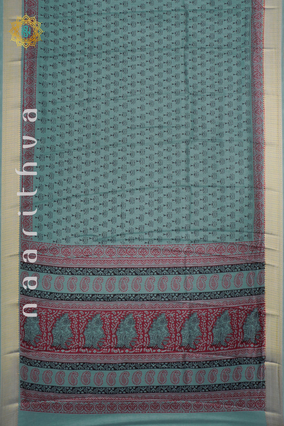 Green Dola Silk Saree With Printed Body And Zari Border