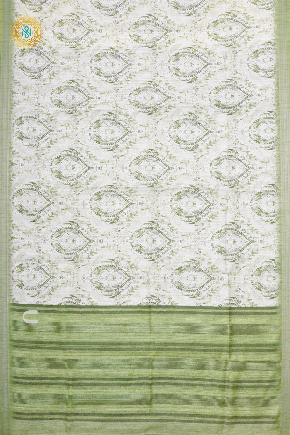 WHITE WITH GREEN - JUTE COTTON