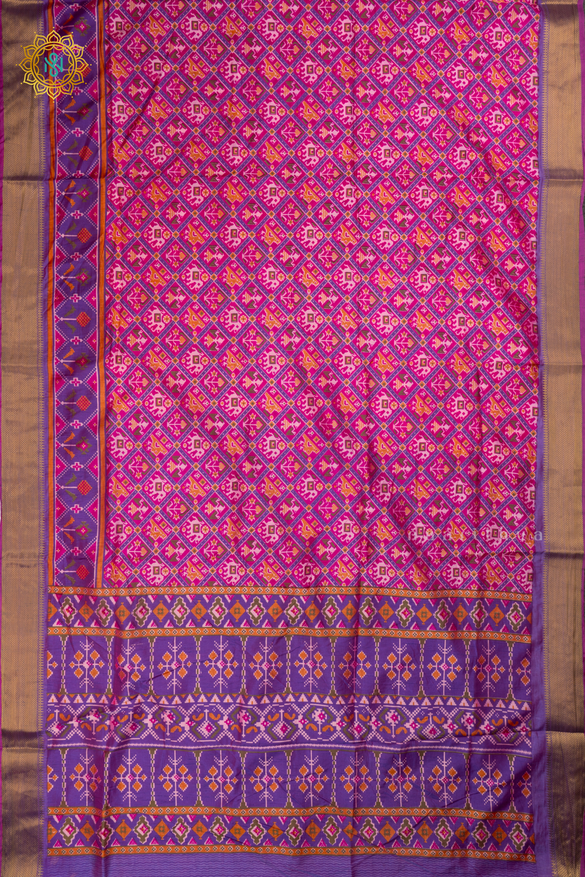 Pink with Purple - Semi Silk Saree Allover Patola Printed Body with Contrast Zari Border, Pallu and Blouse